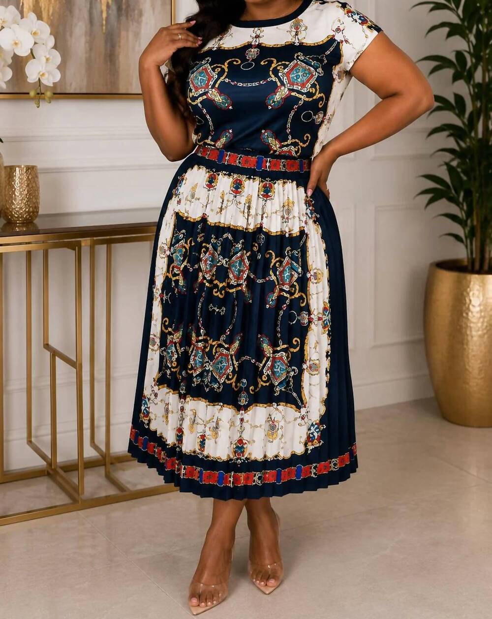 NEW YATIVI baroque print satin blouse in multicolor